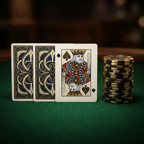 Spillekort og jetoner på et blackjackbord